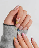 Candy Dot short almond nail set with lavender, lime, yellow, blue, pink and red tips