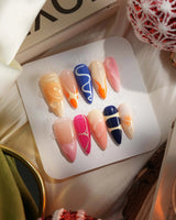 Candy Pop Colored handmade press-on nails featuring gradient multicolor abstract gloss nails