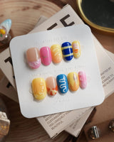 Candy Pop Colored nail art close-up showing gradient multicolor abstract gloss nails details