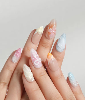 Candy Shore beach nails with soft pastel tides and sculpted shell details