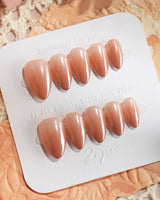 Caramel Chrome press-on nails — Nude Brown chrome, Glossy Caramel Style. handmade nail art by Joyee Nails