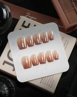 Caramel Chrome handmade press-on nails in extra short coffin shape by Joyee Nails