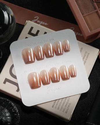 Caramel Chrome handmade press-on nails in extra short coffin shape by Joyee Nails
