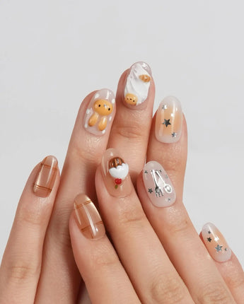 Caramel Miffy nail art close-up showing character nail art details