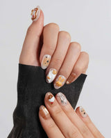 Caramel Miffy short oval press-on nails with dessert cafe scene details