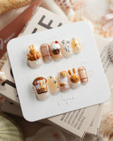 Caramel Miffy bunny dessert press-on nails in short square shape