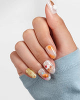 Caramel Toast close-up of caramel pudding, bear toast, and tiny sprinkle nail art