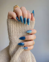 Blue Sky Cat-eye press-on nails — Peacock Blue cat eye  handmade nail art by Joyee Nails