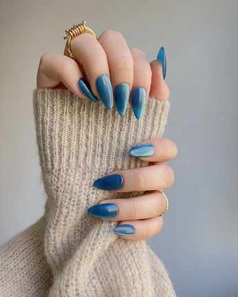 Blue Sky Cat-eye press-on nails — Peacock Blue cat eye  handmade nail art by Joyee Nails