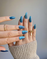 Blue Sky Cat-eye press-on nails — Peacock Blue cat eye  handmade nail art by Joyee Nails