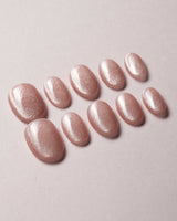 Nude Blush cat-eye press-on nail set — blush pink cat eye nails design, hand-painted with real gel polish