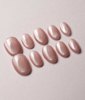 Nude Blush cat-eye press-on nail set — blush pink cat eye nails design, hand-painted with real gel polish