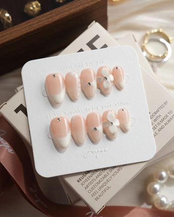 Ceramic Extra Short Almond press on nails, handmade custom nails by Joyeenails