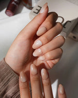 Chai Short Oval nude press on nails with brown ombre handmade nail art - image 5