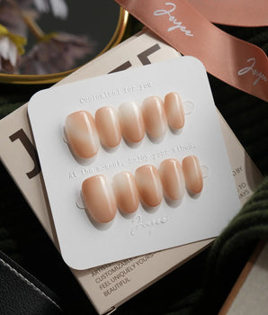 Chai Short Oval nude press on nails with brown ombre handmade nail art - image 2