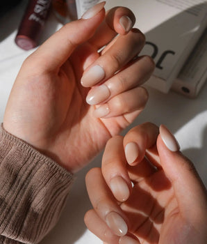 Chai Short Oval nude press on nails with brown ombre handmade nail art - image 1