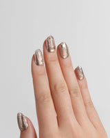 Champagne Check nail art close-up showing Champagne Nude Brown, Metallic Plaid, Glitter Lines & Cat-eye Shimmer. details