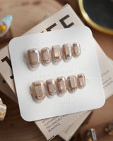 Champagne Check nails in extra short oval — Champagne Nude Brown, Metallic