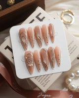 Champagne Nova Long Stiletto press on nails, handmade custom nails by Joyeenails