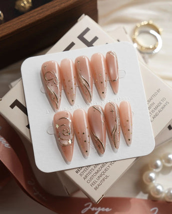 Champagne Nova Long Stiletto press on nails, handmade custom nails by Joyeenails