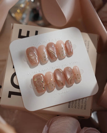 Champagne Nova nails in short coffin — Icy Nude Pink &