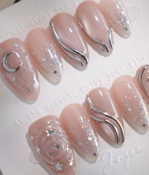 Starlight Rain press-on nails — Champagne Nude Pink &