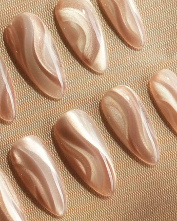 Champagne Ribbons nails in medium almond — Champagne Nude Gold, Silky