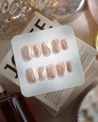 Champagne Ribbons nails in extra short oval — Champagne Nude Gold, Silky