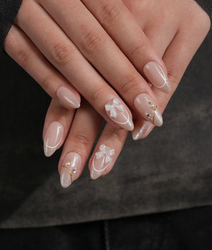 Champagne Veil press-on nails — Soft Nude Pink, Shimmering
