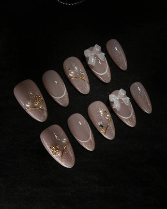 Champagne Veil press-on nails — Soft Nude Pink, Shimmering
