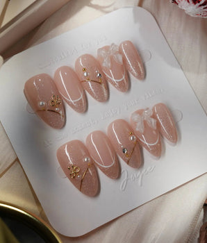 Champagne Veil press-on nails — Soft Nude Pink, Shimmering