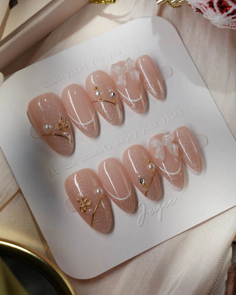 Champagne Veil press-on nails — Soft Nude Pink, Shimmering