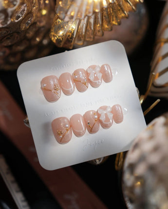 Champagne Veil nails in extra short oval — Soft Nude Pink, Shimmering