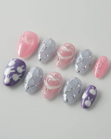 Charming Glam Usagi extra short almond nails with cute glam art and custom handmade detail