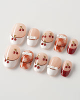 Cherry Miss press-on nails in short oval shape — Red White French, 3D Bow & Cherry.