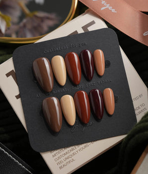 Chestnut Medium Almond chestnut brown press on nails with brown solid color handmade nail art - image 2