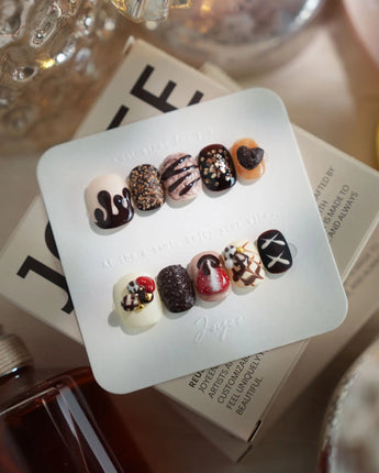 Chocolate Box extra short squoval press-on nails with realistic 3D chocolate dessert art