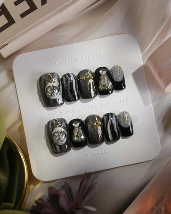 Christmas Eve nails — Obsidian Black & Shimmering by Joyee Nails