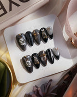 Christmas Eve press-on nails — Obsidian Black & Shimmering
