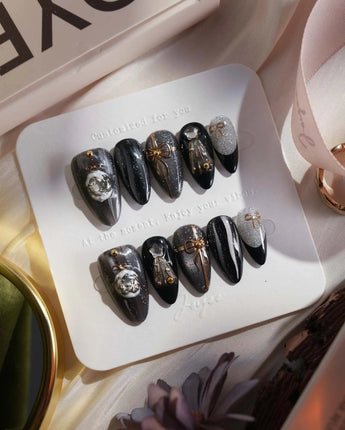 Christmas Eve press-on nails — Obsidian Black & Shimmering