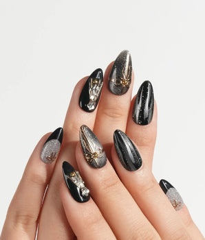 Christmas Eve press-on nails — Obsidian Black & Shimmering