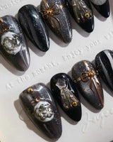 Christmas Eve nails — Obsidian Black & Shimmering by Joyee Nails