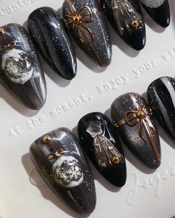Christmas Eve nails — Obsidian Black & Shimmering by Joyee Nails