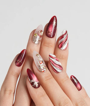 Ruby Night press-on nails — Glitzy Red & Gold