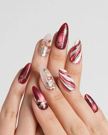 Ruby Night press-on nails — Glitzy Red & Gold