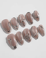 Chrome lines press-on nails — Cool-toned Silver Grey Cat
