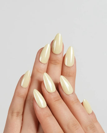 Chrome Nails - Butter Yellow nail art close-up showing Butter Yellow solid nails details
