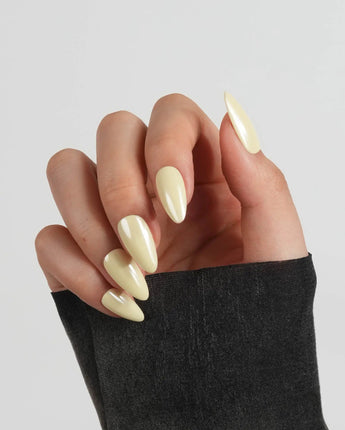 Chrome Nails - Butter Yellow press-on nails in short almond shape — Butter Yellow solid nails