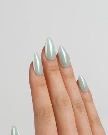 Chrome Nails - Mint Green press-on nails in short almond shape — Mint Green solid nails