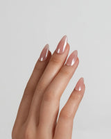 Chrome Nails Peachy PINK press-on nails in medium almond shape — blush pink glazed chrome